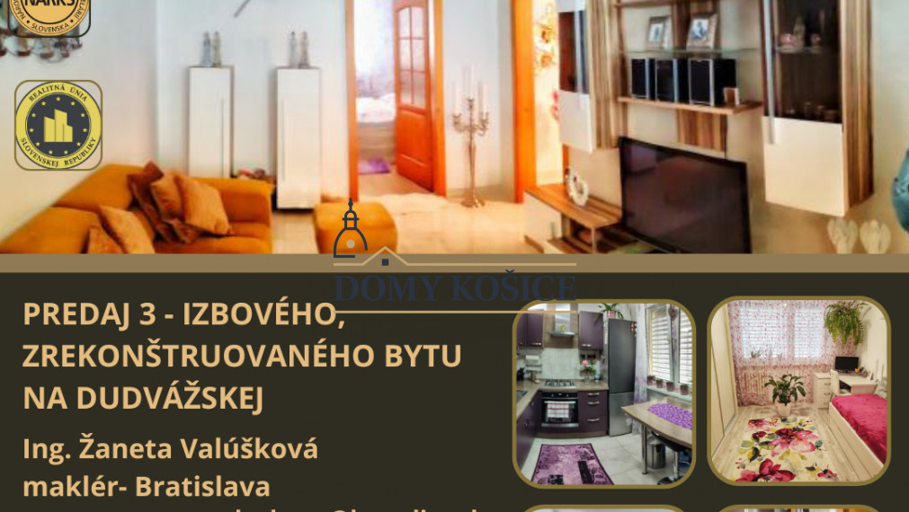 ZNÍŽENÁ CENA!!!  - 15.000€ PREDAJ 3 - IZBOVÉHO, ZREKONŠTRUOVANÉHO BYTU NA DUDVÁŽSKEJ